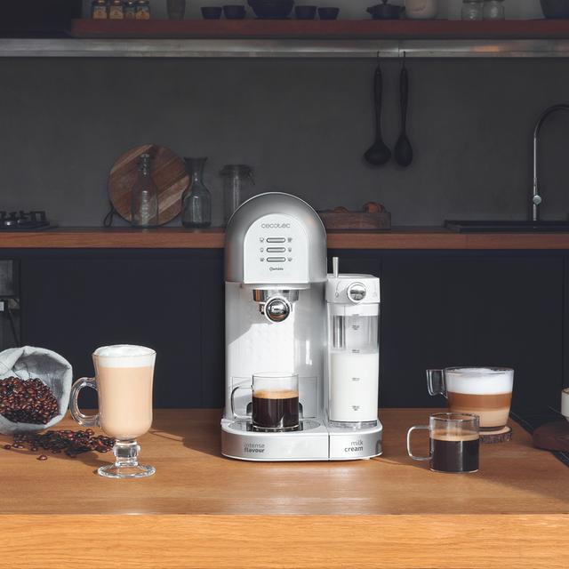 Cecotec Power Instant-ccino 20 Chic Serie Bianca. Cafetera Semiautomática Para Café Molido Y En Cápsulas 20 Bares Depósito De Leche 0.7ml Depósito De Agua 1.7L 1470W Cafetera Espresso Y Cápsulas Semiautomática