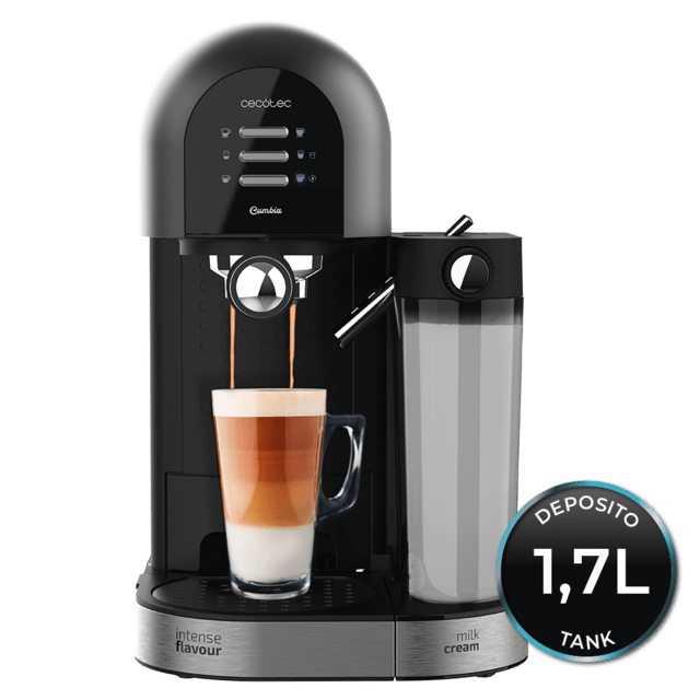 Cecotec Power Instant-ccino 20 Chic Serie Nera. Cafetera Semiautomática Para Café Molido Y En Cápsulas 20 Bares Depósito De Leche 0.7ml Depósito De Agua 1.7L 1470W Cafetera Espresso Y Cápsulas Semiautomática
