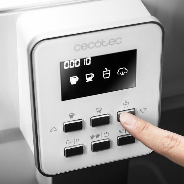 Cecotec Power Matic-ccino 6000 Serie Bianca. Cafetera Superautomática Con 19 Bares 1-2 Cafés Sistema De Rápido Calentamiento Pantalla LCD Depósito Café 250 Gr Molinillo Integrado 1350 W Cafetera Superautomática