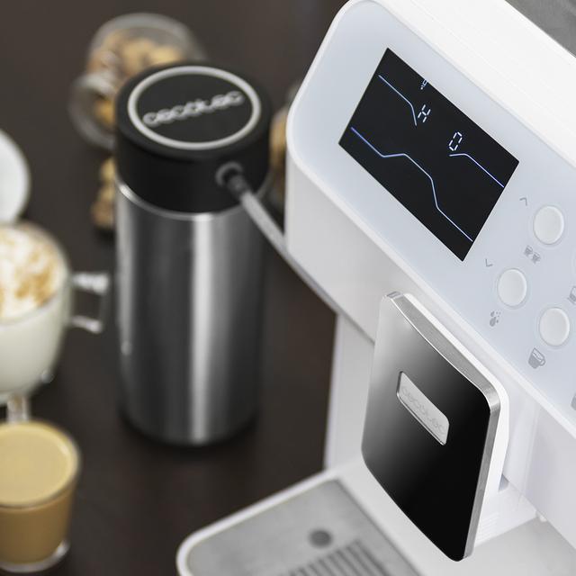 Cecotec Power Matic-ccino 7000 Serie Bianca. Cafetera Superautomática Con Depósito De Leche Pantalla Digital Café Personalizable Tecnología ForceAroma 19 Bares De Presión Bandeja Calientatazas Cafetera Superautomática
