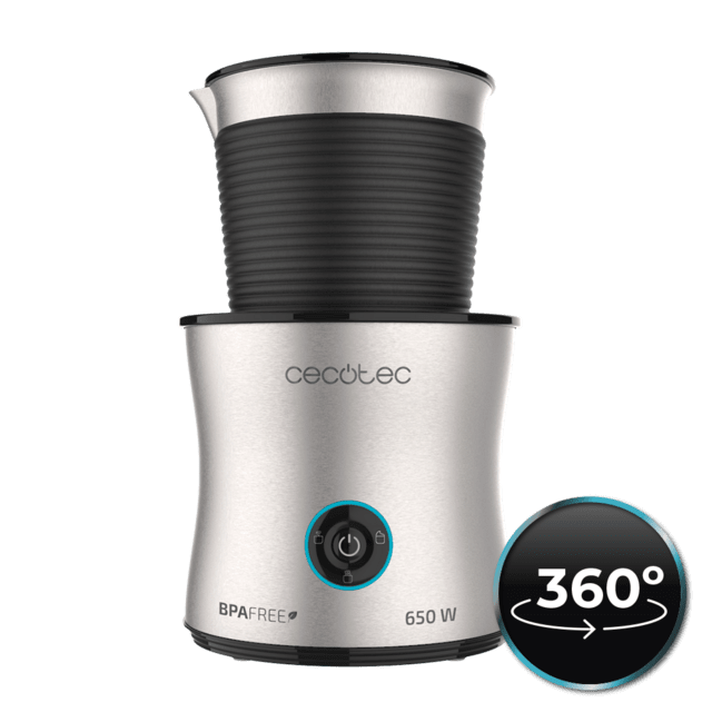 Cecotec Power Moca Spume 5000. Espumador de Leche de 650 W Capacidad de 200 ml 4 Modos de funcionamiento Prepara Chocolate caliente Jarra de Acero Inoxidable Base 360º Antideslizante Espumador de leche eléctrico  