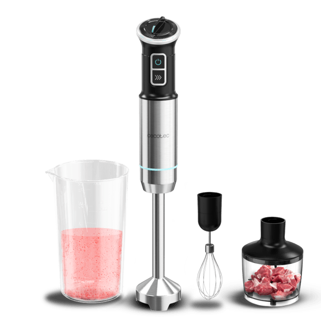 Cecotec Power Neutron 1100MAX Cream&Crush Batidora De Mano De 1100 W de maxima potencia Tecnología Crossblades Con Cuchillas De 4 Hojas Con Recubrimiento De Titanio Negro Pie Xl Extralargo Campana Antisalpicaduras Y Selector De