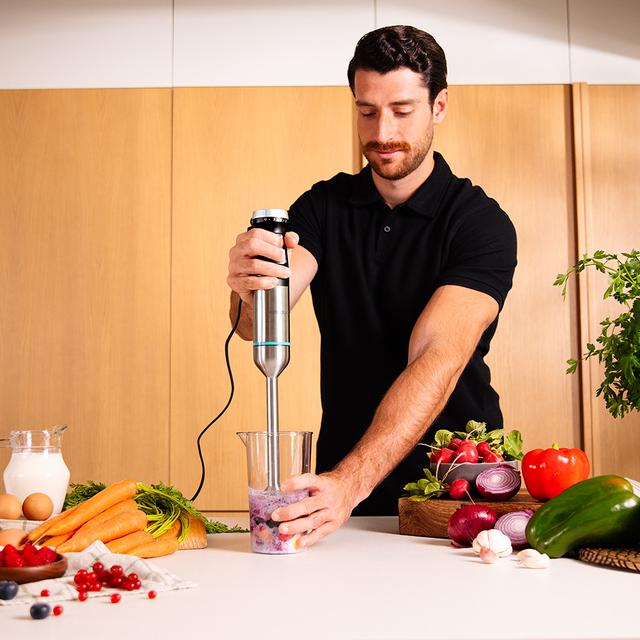 Cecotec Power Pulsar 2300MAX Batidora De Mano De 2300 W De Maxima Potencia Tecnología Crossblades Con Cuchillas De 4 Hojas De Acero Inoxidable Pie Xl Extralargo Campana Antisalpicaduras Y Selector De Velocidad Con Función Turb