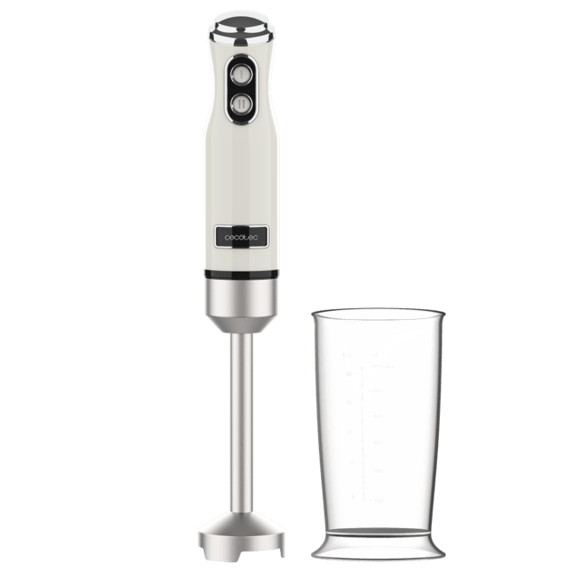 Cecotec Power RetroBeige 1200MAX Batidora De Mano Retro Con 1200 W De Potencia Maxima Cuchilla De 4 Hojas Con Recubrimiento De Titanio Negro Y Velocidad Ajustable. Batidora De Mano
