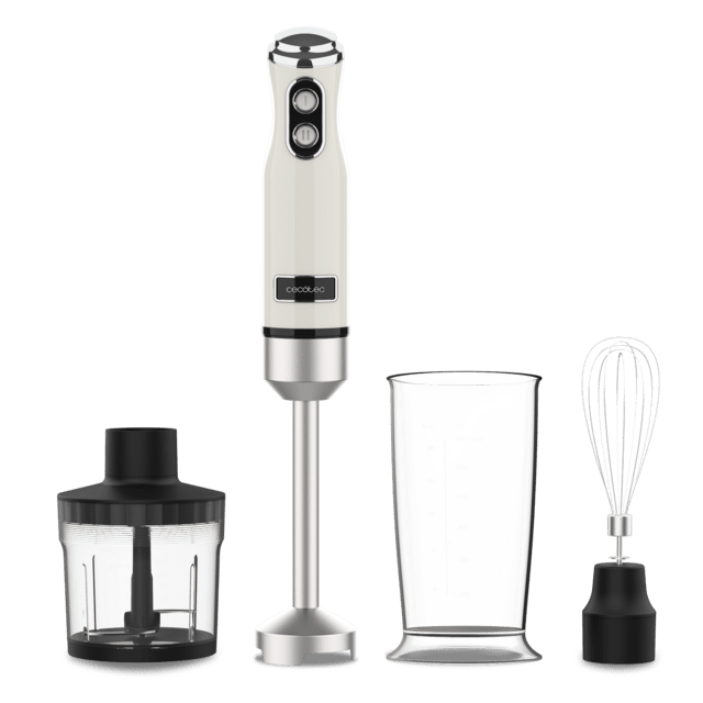 Cecotec Power RetroBeige 1200MAX Cream&Crush Batidora De Mano Retro Con 1200W De Potencia Maxima Cuchilla De 4 Hojas Con Recubrimiento De Titanio Negro Y Velocidad Ajustable Batidora De Mano