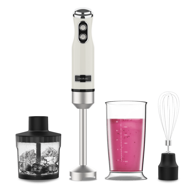 Cecotec Power RetroBeige 1200MAX Cream&Crush Batidora de mano retro con 1200W de potencia maxima cuchilla de 4 hojas con recubrimiento de titanio negro y velocidad ajustable Batidora de mano