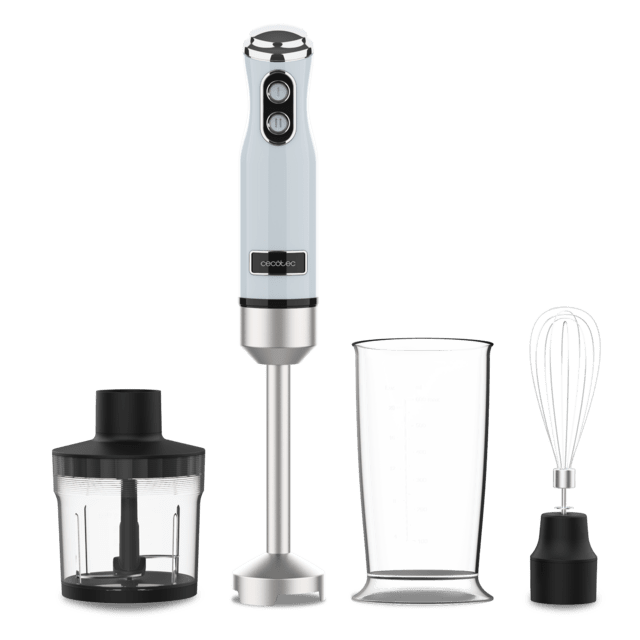 Cecotec Power RetroBlue 1200MAX Cream&Crush Batidora De Mano Retro Con 1200W De Potencia Maxima Cuchilla De 4 Hojas Con Recubrimiento De Titanio Negro Y Velocidad Ajustable Batidora De Mano