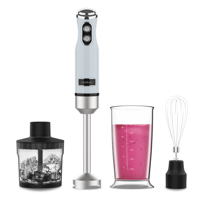 Cecotec Power RetroBlue 1200MAX Cream&Crush Batidora de mano retro con 1200W de potencia maxima cuchilla de 4 hojas con recubrimiento de titanio negro y velocidad ajustable Batidora de mano