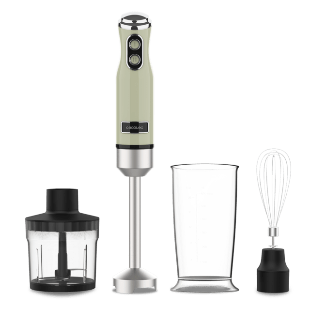 Cecotec Power RetroGreen 1200MAX Cream&Crush Batidora De Mano Retro Con 1200 W De Potencia Máxima Cuchilla De 4 Hojas Con Recubrimiento De Titanio Negro Y Velocidad Ajustable. Batidora De Mano