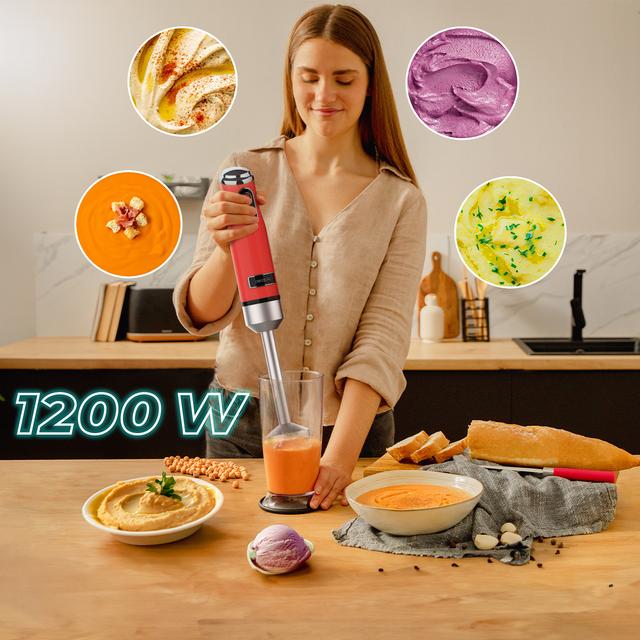 Cecotec Power RetroRed 1200MAX Batidora De Mano Retro Con 1200 W De Potencia Máxima Cuchilla De 4 Hojas Con Recubrimiento De Titanio Negro Y Velocidad Ajustable. Batidora De Mano