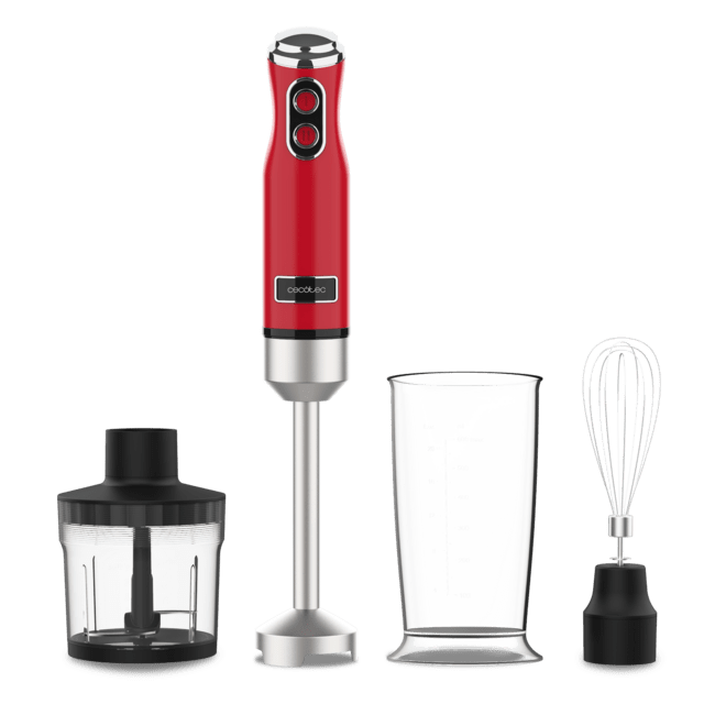 Cecotec Power RetroRed 1200MAX Cream&Crush Batidora De Mano Retro Con 1200W De Potencia Maxima Cuchilla De 4 Hojas Con Recubrimiento De Titanio Negro Y Velocidad Ajustable Batidora De Mano