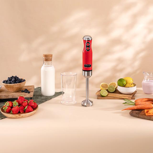 Cecotec Power RetroRed 1200MAX Cream&Crush Batidora De Mano Retro Con 1200W De Potencia Maxima Cuchilla De 4 Hojas Con Recubrimiento De Titanio Negro Y Velocidad Ajustable Batidora De Mano