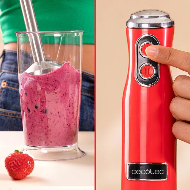 Cecotec Power RetroRed 1200MAX Cream&Crush Batidora De Mano Retro Con 1200W De Potencia Maxima Cuchilla De 4 Hojas Con Recubrimiento De Titanio Negro Y Velocidad Ajustable Batidora De Mano