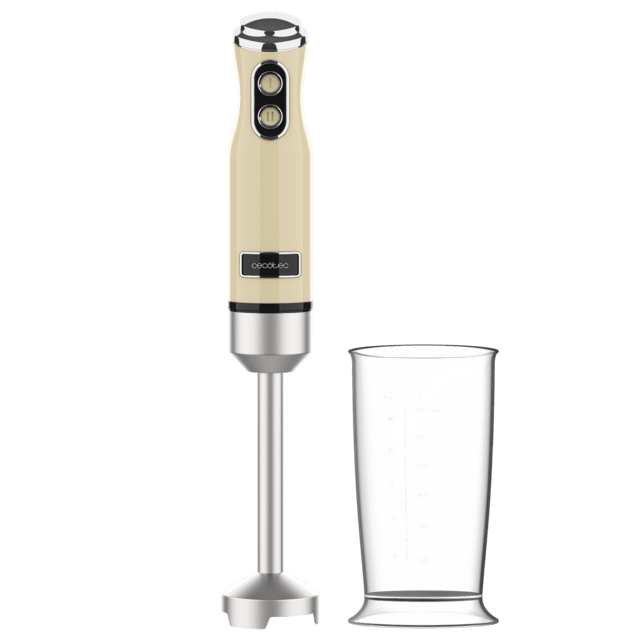 Cecotec Power RetroYellow 1200MAX Batidora De Mano Retro Con 1200 W De Potencia Máxima Cuchilla De 4 Hojas Con Recubrimiento De Titanio Negro Y Velocidad Ajustable. Batidora De Mano