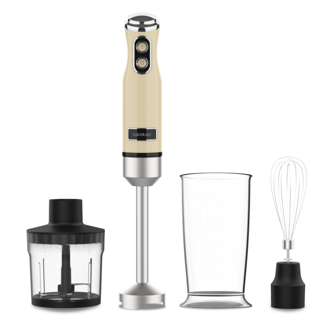 Cecotec Power RetroYellow 1200MAX Cream&Crush Batidora De Mano Retro Con 1200W De Potencia Maxima Cuchilla De 4 Hojas Con Recubrimiento De Titanio Negro Y Velocidad Ajustable Batidora De Mano 