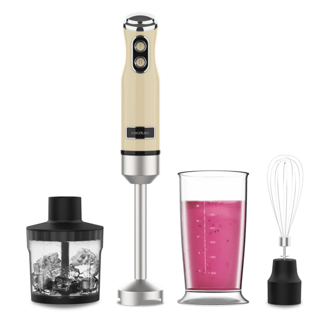 Cecotec Power RetroYellow 1200MAX Cream&Crush Batidora De Mano Retro Con 1200W De Potencia Maxima Cuchilla De 4 Hojas Con Recubrimiento De Titanio Negro Y Velocidad Ajustable Batidora De Mano 