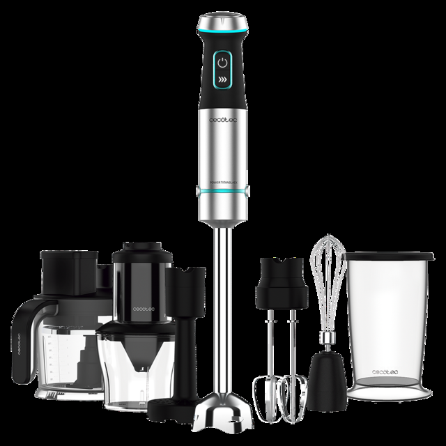 Cecotec Power TitanBlack 1200 TotalMix. Batidora de mano de Potencia 1200 W Cuchillas de 4 hojas con recubrimiento titanio negro pie XL Campana antisalpicaduras Velocidad ajustable Función Turbo Batidora de mano de 1200 W