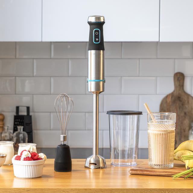 Cecotec Power TitanBlack 1200 XL Cream. Batidora De Mano De 1200 W Tecnología CrossBlades Con Cuchillas De 4 Hojas Pie XL Campana Antisalpicaduras Selector De Velocidad Incluye Vaso 800ml Y Varilla Batidora De Mano De 1200 W