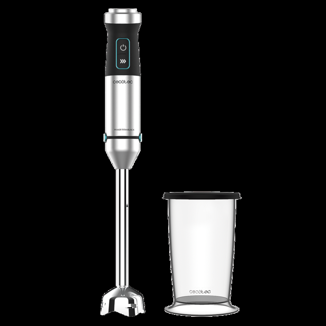 Cecotec Power TitanBlack 1500 XL.Batidora de mano con potencia 1500 W Tecnología CrossBlades con cuchillas de 4 hojas Pie XL Antisalpicaduras Selector de velocidad con función Turbo Vaso de 800 ml con tapa Batidora de mano de
