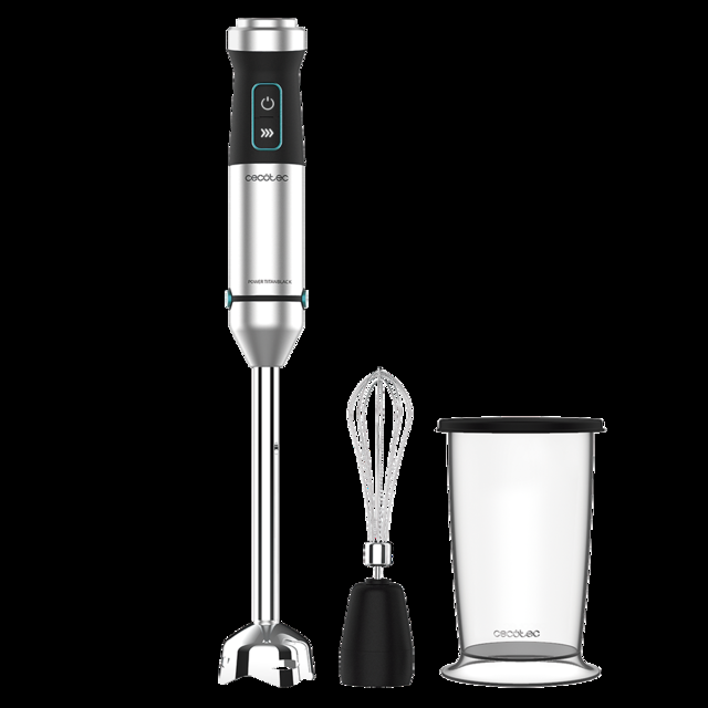 Cecotec Power TitanBlack 1500 XL Cream. Batidora de mano con Potencia 1500 W Cuchillas 4 hojas con recubrimiento titanio pie XL Campana antisalpicaduras Velocidad ajustable Función turbo Batidora de mano de 1500 W