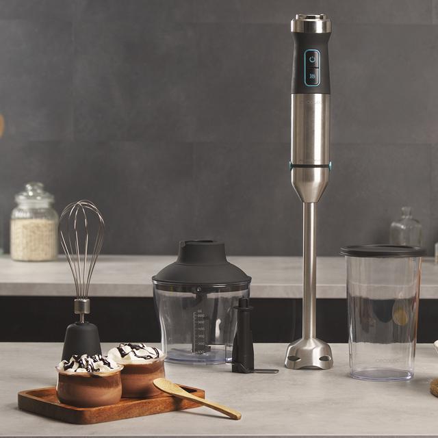 Cecotec Power TitanBlack 1500 XL Cream&Crush. Batidora De Mano Con Potencia 1500 W Cuchilla 4 Hojas Con Revestimiento Titanio Pie XL Campana Antisalpicaduras Velocidad Ajustable Función Turbo Batidora De Mano