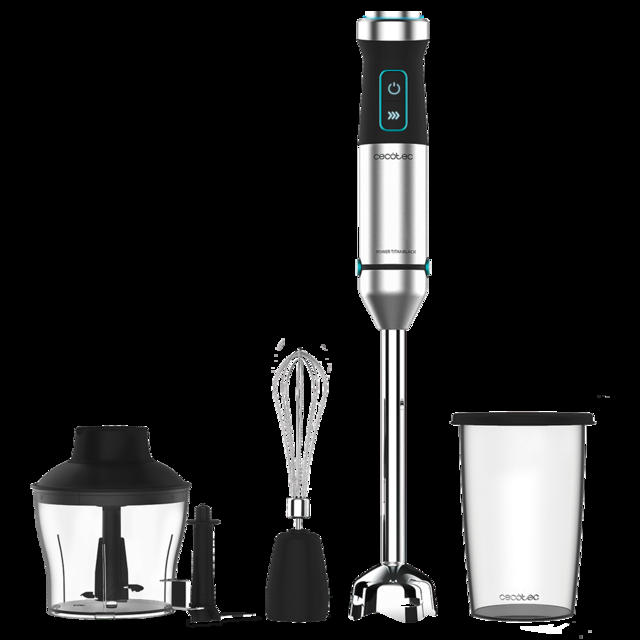Cecotec Power TitanBlack 1500 XL Cream&Crush. Batidora de mano con Potencia 1500 W Cuchilla 4 hojas con revestimiento titanio Pie XL Campana antisalpicaduras Velocidad ajustable Función Turbo Batidora de mano