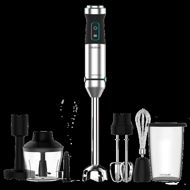 Cecotec Power TitanBlack 1500 XL PerfectCream&Crush. Batidora de mano de 1500 W Tecnología CrossBlades con Cuchillas de 4 hojas Pie XL Incluye Picadora Varillas batidoras y Pasapurés Batidora de mano