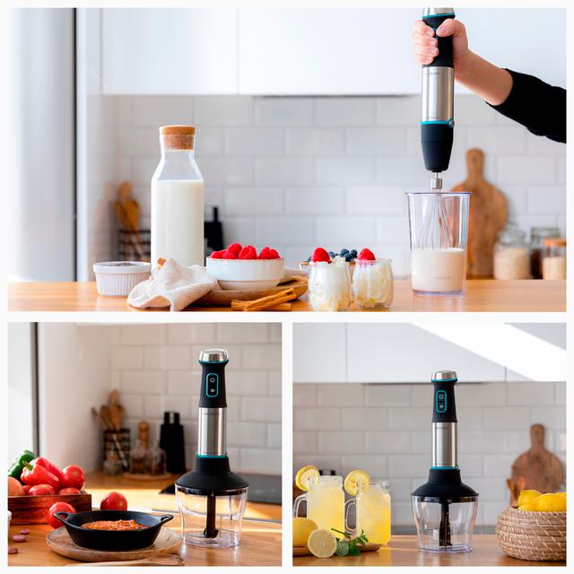 Cecotec Power TitanBlack Steel. Batidora De Mano Conn Potencia 1200 W Tecnología CrossBlades Pie XL Campana Antisalpicaduras Velocidad Ajustable Función Turbo Batidora De Mano De 1200 W