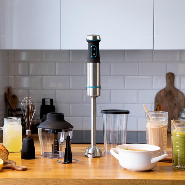Cecotec Power TitanBlack Steel. Batidora De Mano Conn Potencia 1200 W Tecnología CrossBlades Pie XL Campana Antisalpicaduras Velocidad Ajustable Función Turbo Batidora De Mano De 1200 W