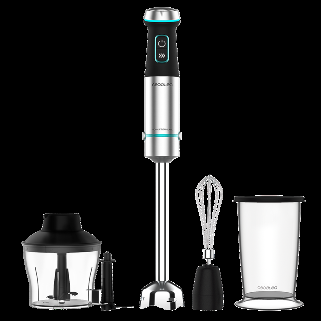 Cecotec Power TitanBlack Steel. Batidora de mano conn Potencia 1200 W Tecnología CrossBlades Pie XL Campana antisalpicaduras Velocidad ajustable Función Turbo Batidora de mano de 1200 W