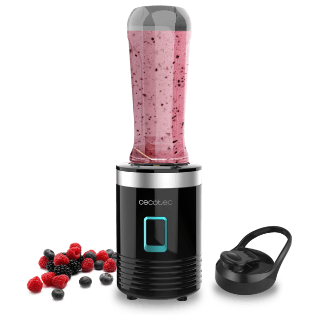 Cecotec Power Titanium 350 Batidora De Smoothies Con Vaso Portátil 4 Cuchillas Con Recubrimiento De Titanio Negro Y 350 W.  Batidora de smoothies con vaso 