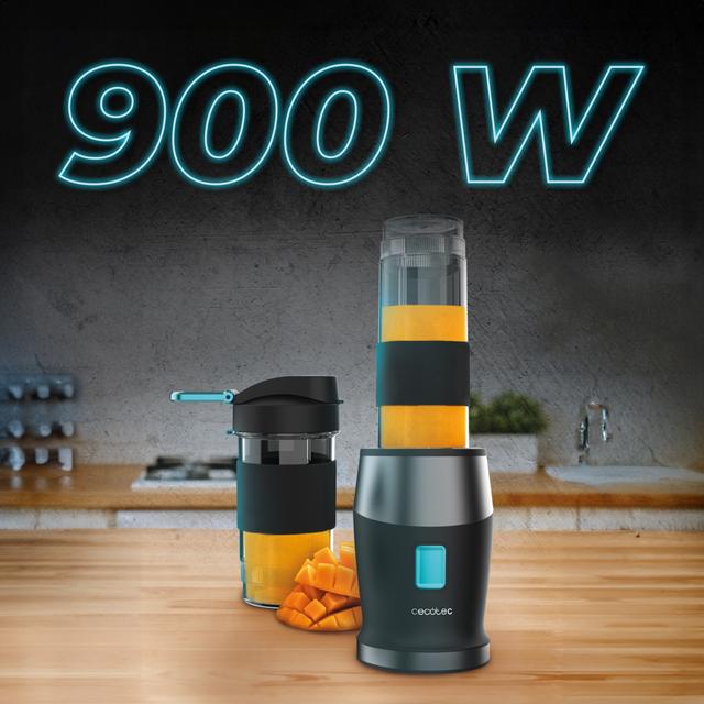 Cecotec Power Titanium 900 ProGo Batidora De Smoothies Con 2 Vasos Portátiles De 570 Ml 4 Cuchillas Con Recubrimiento De Titanio Negro Y 900 W. Batidora De Smoothies