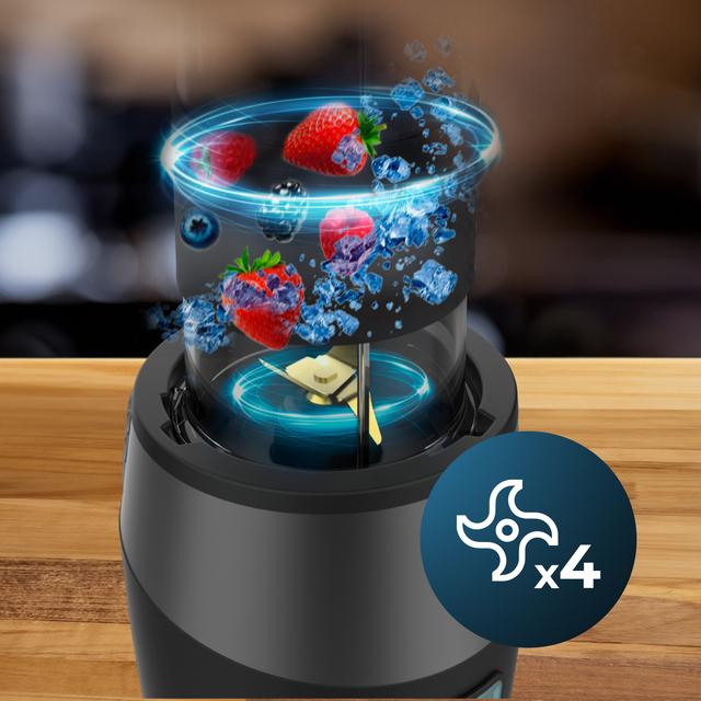 Cecotec Power Titanium 900 ProGo Batidora De Smoothies Con 2 Vasos Portátiles De 570 Ml 4 Cuchillas Con Recubrimiento De Titanio Negro Y 900 W. Batidora De Smoothies