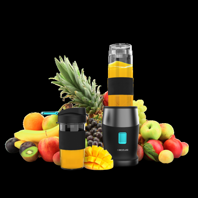 Cecotec Power Titanium 900 ProGo Batidora De Smoothies Con 2 Vasos Portátiles de 570 ml 4 Cuchillas Con Recubrimiento De Titanio Negro Y 900 W. Batidora De Smoothies