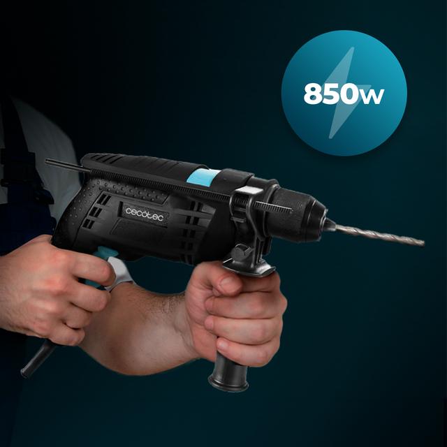 Cecotec PowerDrill 850 Keyless Taladro Eléctrico Con Percutor De 850 W. Portabrocas Metálico De 13mm. Alta Velocidad De 4800 Rpm Y Percutor A 46000 Impactos Por Minuto. Incluye Un Maletín Con 9 Brocas Y Una Empuñadura Auxili