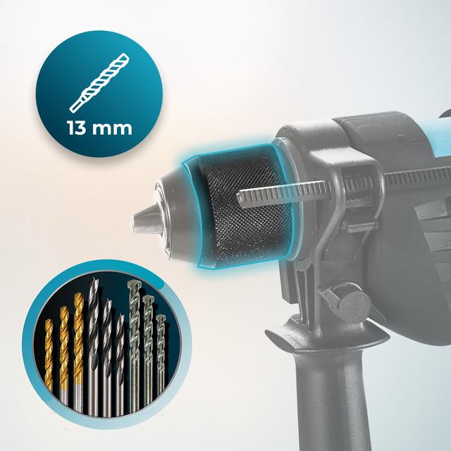 Cecotec PowerDrill 850 Keyless Taladro Eléctrico Con Percutor De 850 W. Portabrocas Metálico De 13mm. Alta Velocidad De 4800 Rpm Y Percutor A 46000 Impactos Por Minuto. Incluye Un Maletín Con 9 Brocas Y Una Empuñadura Auxili