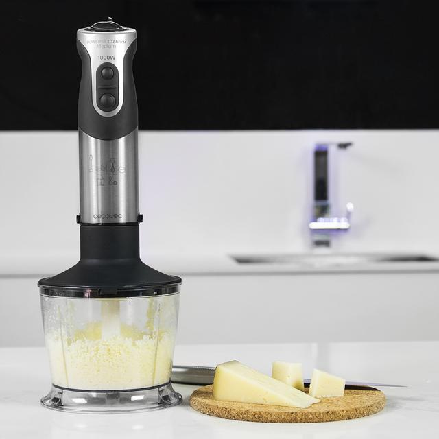 Cecotec Powerful Titanium 1000 Full. Batidora De Mano De 1000 W Pie XL 21 Niveles Y Turbo Cuchilla 4 Hojas Con Recubrimiento De Titanio Soft Touch Accesorios Vaso De 500 Ml Batidora De Mano De 1000W