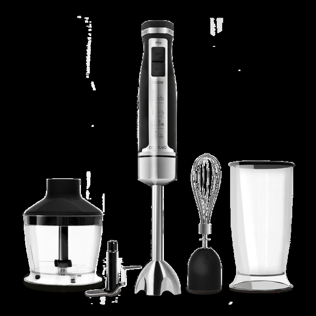 Cecotec PowerGear 1500 Pro. Batidora de Mano de 1500 W Acero Inoxidable/Silicona 21 Velocidades y Turbo X-Blades: Cuchilla de 4 Hojas Recubrimiento de Titanio Incluye Picahielo y Varillas Batidora de mano y picadora de 1500W