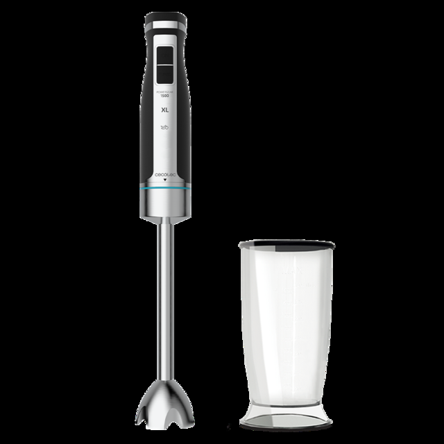 Cecotec PowerGear 1500 XL. Batidora de Mano de 1500 W 21 Velocidades + Turbo Acero Inox/Silicona Brazo XL Cuchilla de 4 hojas Recubrimiento de Titanio Engranaje de Metal Incluye Vaso con Tapa Batidora de mano 1500 W