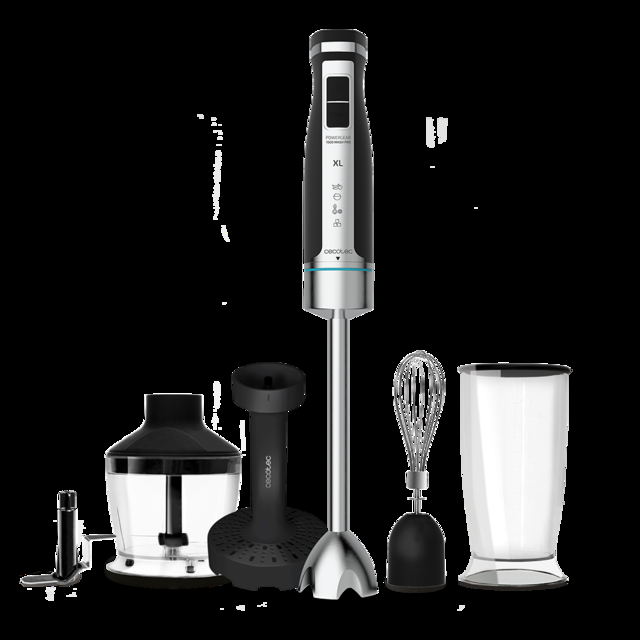 Cecotec PowerGear 1500 XL Mash Pro. Batidora de Mano de 1500 W de Potencia pie XL extralargo Cuchillas X-Blades con Titanio 21 velocidades y función Turbo Batidora de mano 1500 W