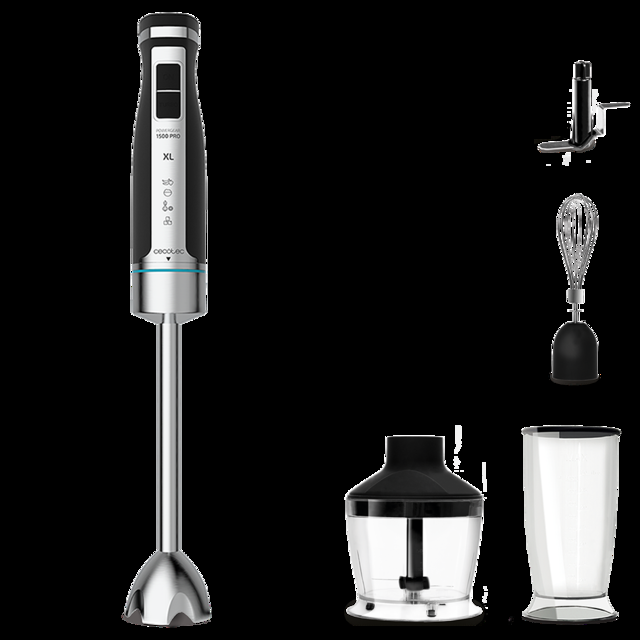 Cecotec PowerGear 1500 XL Pro. Batidora de Mano de 1500 W 21 Velocidades + Turbo Acero/Silicona Pie XL Cuchilla de 4 hojas Recubrimiento Titanio Engranaje de Metal Incluye Accesorios Batidora de mano 1500 W