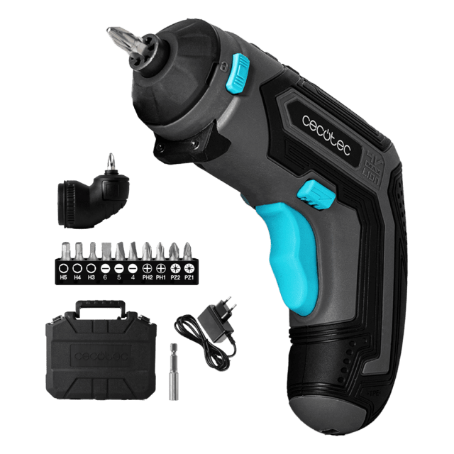 Cecotec PowerGyro 3500 Angle Set Atornillador a batería 4V 1500mAh. Accesorio en ángulo para lugares de difícil acceso. Velocidad 200rpm. Luz LED integrada. Incluye un maletín y diferentes accesorios. Atornillador a batería
