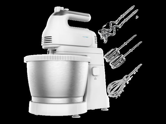 Cecotec PowerTwist 500 Steel. Batidora de Varillas de 500 W Bol Autogiratorio de Acero Inoxidable de 3 5L de Capacidad 5 Niveles de Velocidad Función Turbo Diseño Ergonómico 3 Accesorios Batidora amasadora de varillas