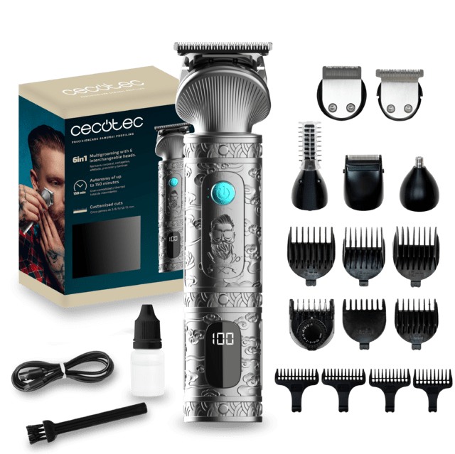 Cecotec PrecisionCare Samurai Profiling Multigrooming con 6 cabezales 10 peines para diferentes zonas cuchilla de acero inoxidable y 170 minutos de autonomía Perfiladoras