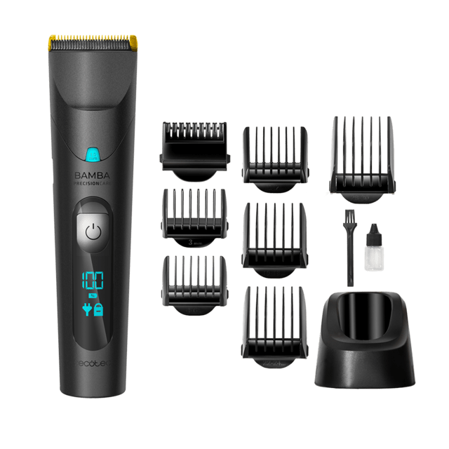 Cecotec PrecisionCare Wet&Dry M. Cortapelos Bamba con Cuchillas Acero Inoxidable con Revestimiento de Titanio Batería de litio Autonomía hasta 120 min Longitudes 0 5-30 mm 8 Peines Máquina de cortar pelo inalámbrica y con ca