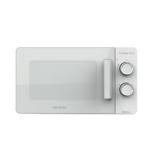 Cecotec ProClean 3020. Microondas con Capacidad de 20L Revestimiento Ready2Clean 700 W de Potencia 6 Niveles Funcionamiento Temporizador 30 min Modo Descongelar Acabado Blanco Microondas 20L