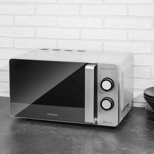 Cecotec ProClean 3060 Mirror. Microondas De 700 W 20 L Capacidad Revestimiento Ready2Clean Para Una Mejor Limpieza Tecnología 3DWave Color Plateado Microondas 20 L