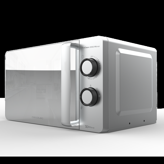 Cecotec ProClean 3060 Mirror. Microondas de 700 W 20 L capacidad Revestimiento Ready2Clean para una mejor limpieza Tecnología 3DWave Color plateado Microondas 20 L