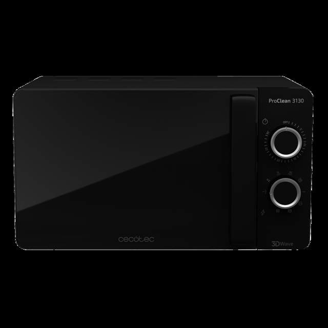 Cecotec ProClean 3130. Microondas Negro De 700W 20L Con Grill Revestimiento Ready2Clean Para Una Mejor Limpieza Tecnología 3DWave Diseño Puerta FullCrystal Y Detalles Metálicos 6 Niveles Microondas Con Grill 20L