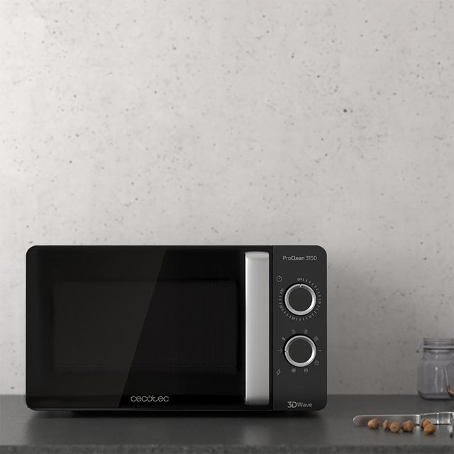 Cecotec ProClean 3150. Microondas Plateado De 700W Con 6 Niveles Grill 800 W 20 L Revestimiento Ready2Clean Para Mejor Limpieza Tecnología 3DWave Temporizador Diseño Efecto Espejo Microondas Con Grill 20L